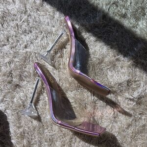 EGO Iridescent Pink Clear-Trim High Heel Sandals